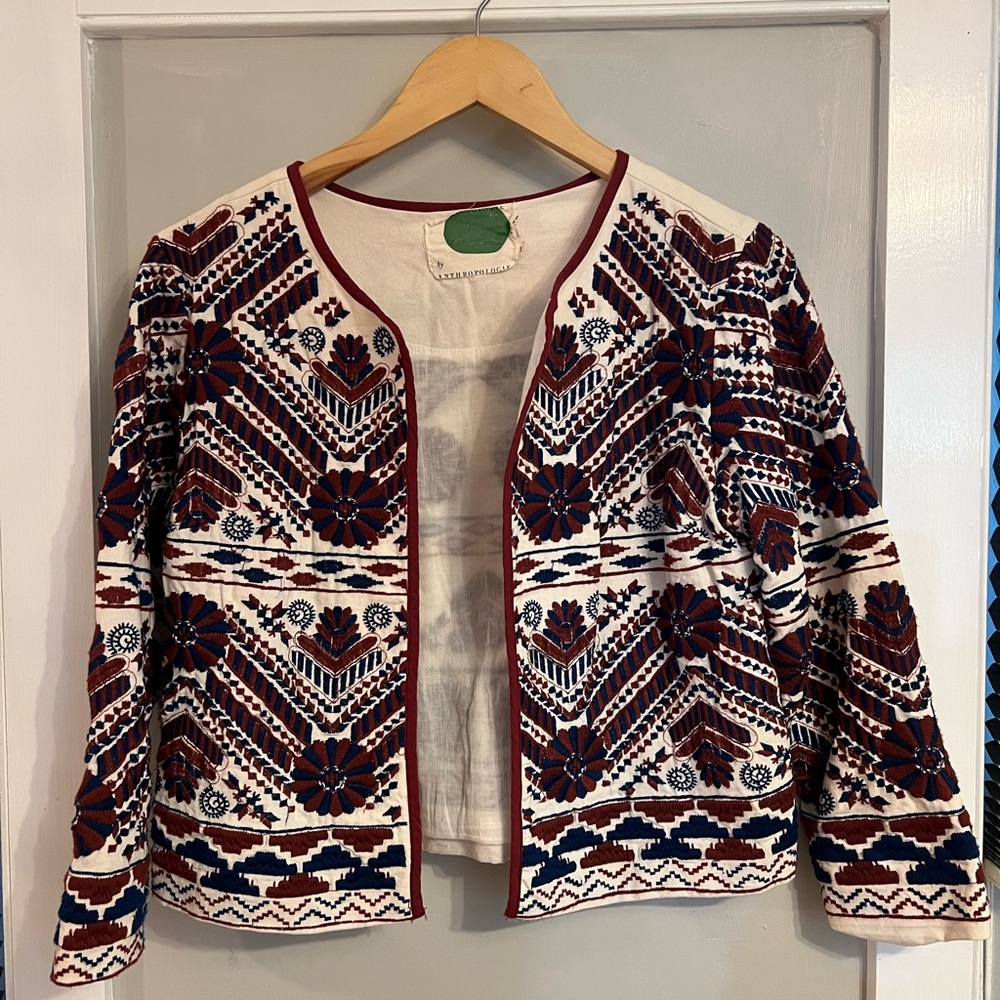 ANTHROPOLOGIE  Greenwich Embroidered Jacket XS